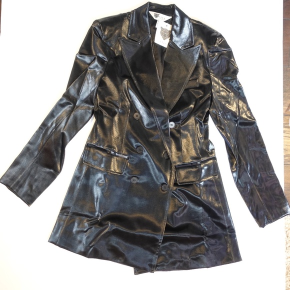 Lita By Ciara Jacket Coat Black Shiny Size M Viscose Blend $498 - Picture 1 of 13